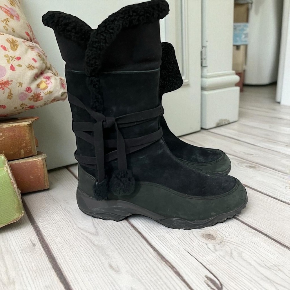 The North Face Primaloft Black Suede Leather Shearling‎ Trim Winter Boots US 7
